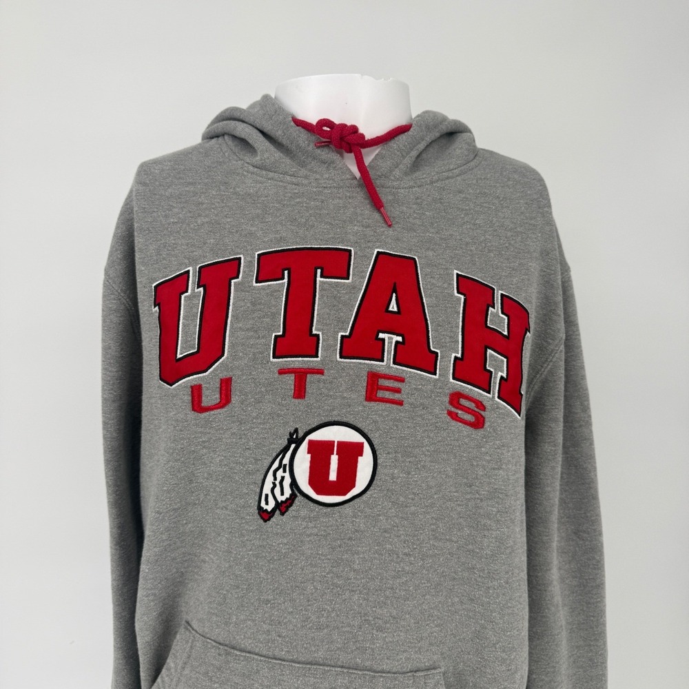 Colosseum Utah Utes Mens Hoodie Gray Red Pullover Sweatshirt Size Large NCAA - Picture 2 of 8